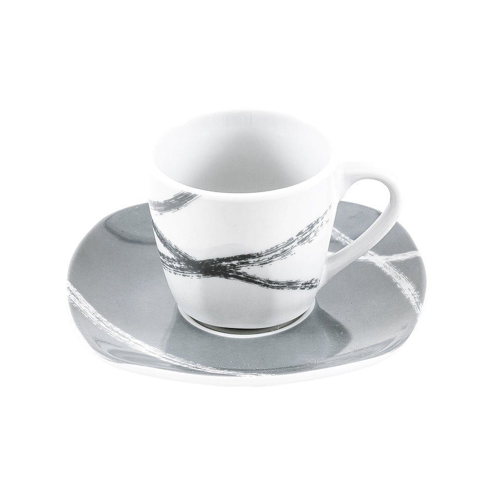E-shop Súprava 6 bielo-sivého porcelánových hrnčekov s tanierikmi Villa Altachiara Sandy