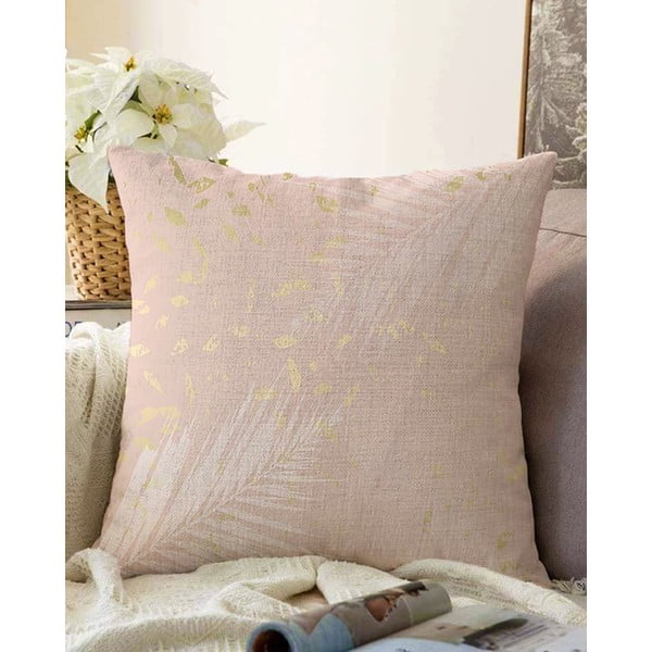 Svetloružová obliečka na vankúš s prímesou bavlny Minimalist Cushion Covers Leaves, 55 x 55 cm