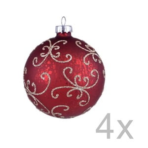 Sada 4 červených závesných vianočných gulí na stromček Ego Dekor Lebro