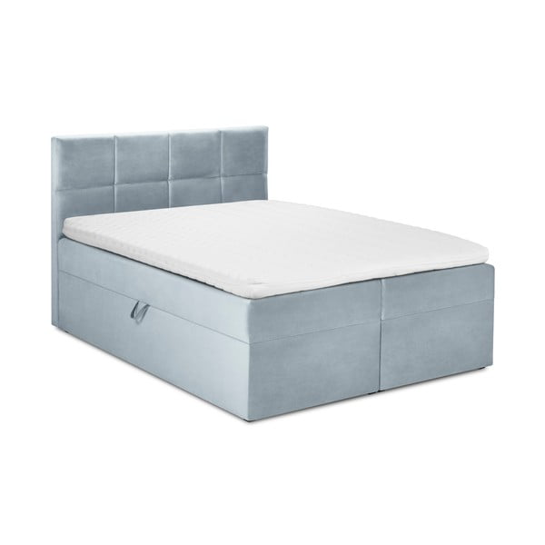 Bledomodrá zamatová dvojlôžková posteľ Mazzini Beds Mimicry, 200 x 200 cm