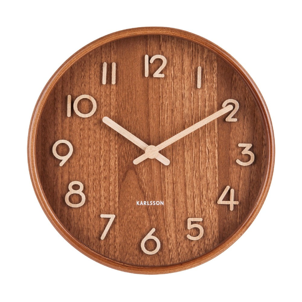 E-shop Hnedé nástenné hodiny z lipového dreva Karlsson Pure Small, ø 22 cm