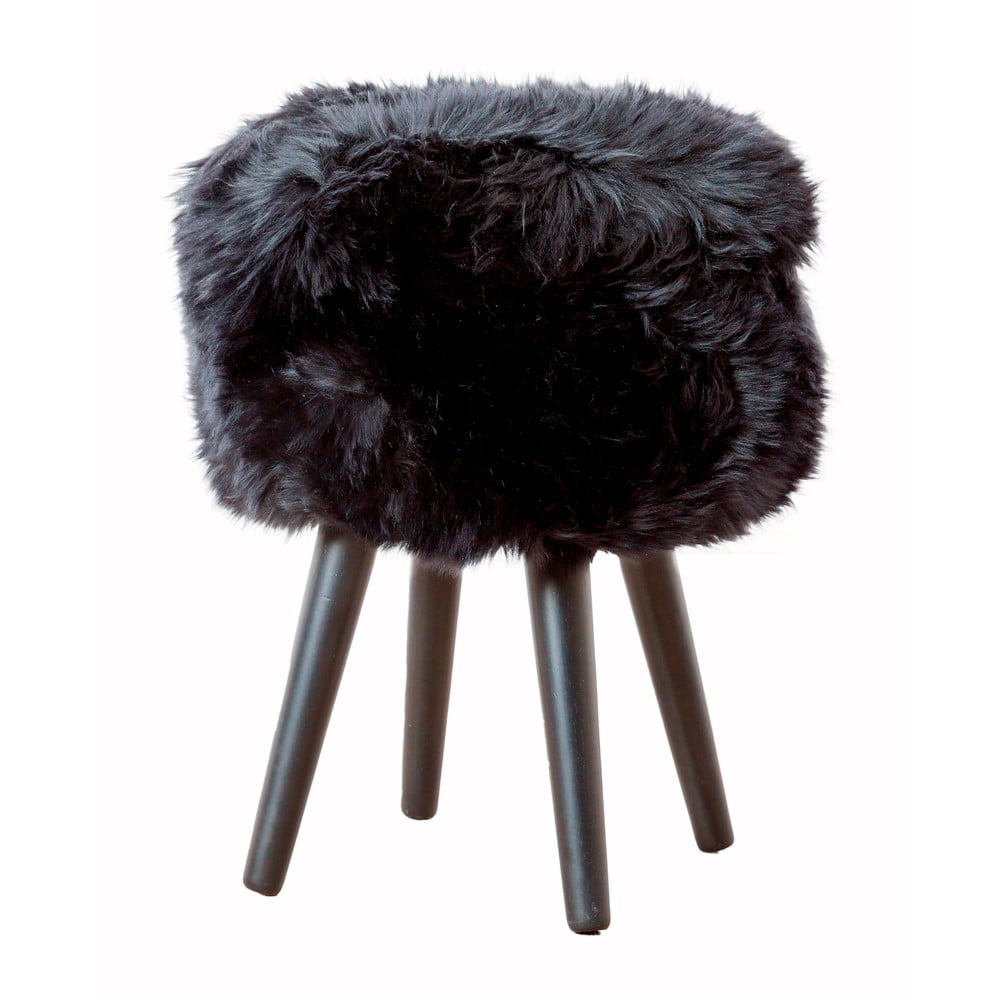 E-shop Stolička s čiernym sedákom z ovčej kožušiny Native Natural Black, ⌀ 30 cm