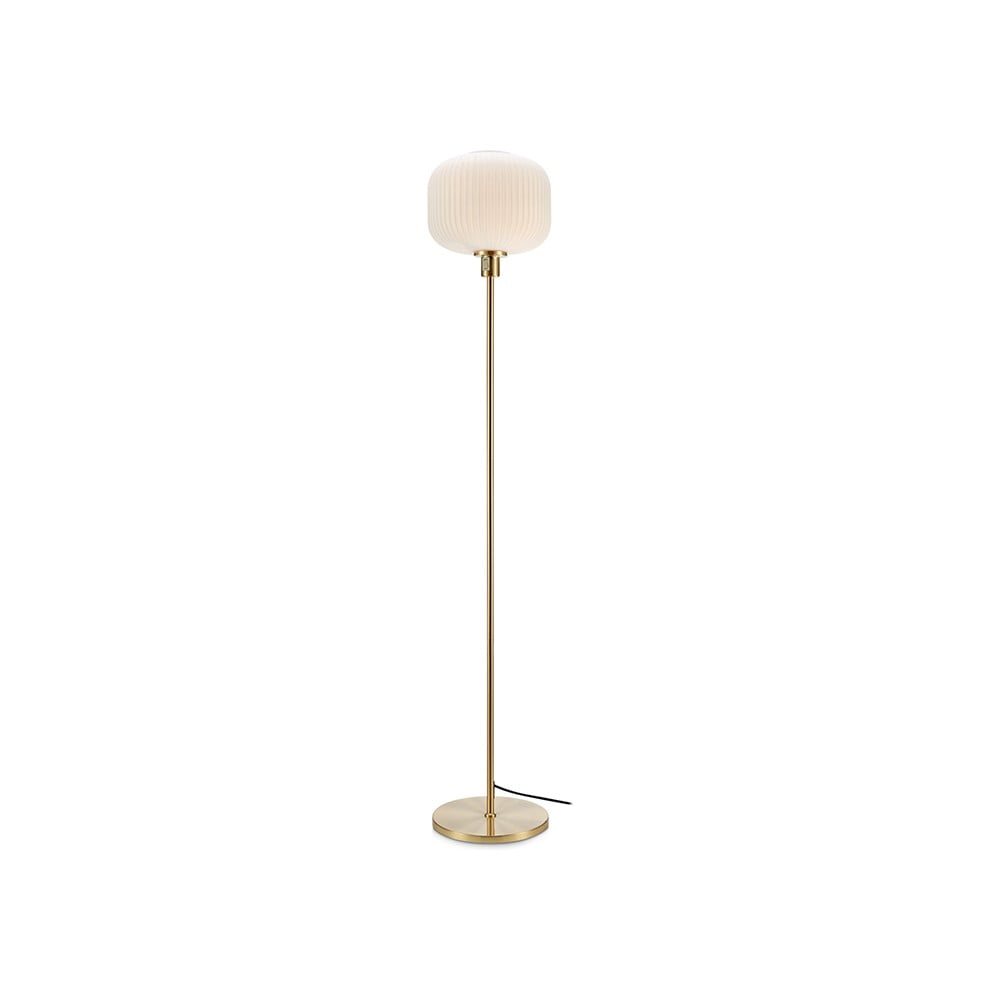 E-shop Biela stojacia lampa s konštrukciou v zlatej farbe Markslöjd Sober
