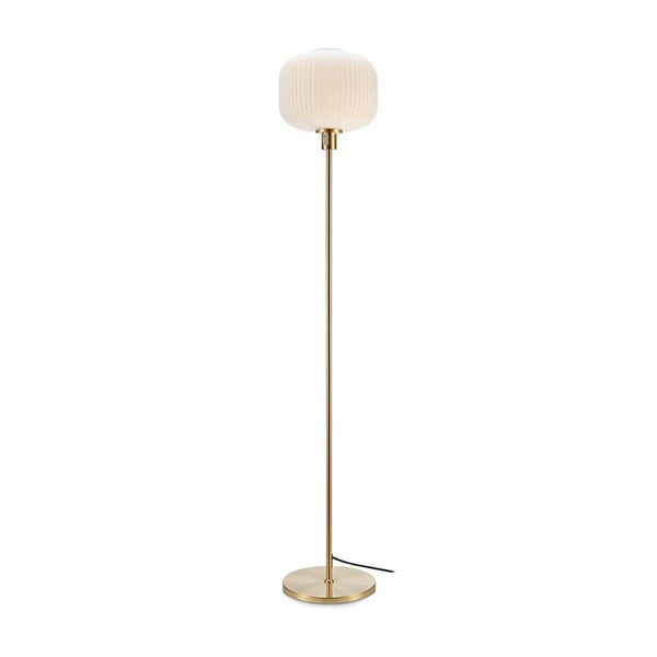 Biela stojacia lampa s konštrukciou v zlatej farbe Markslöjd Sober