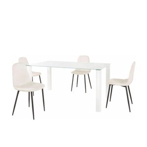 Sada jedálenského stola a 4 bielych stoličiek Støraa Dante, dĺžka stola 160 cm