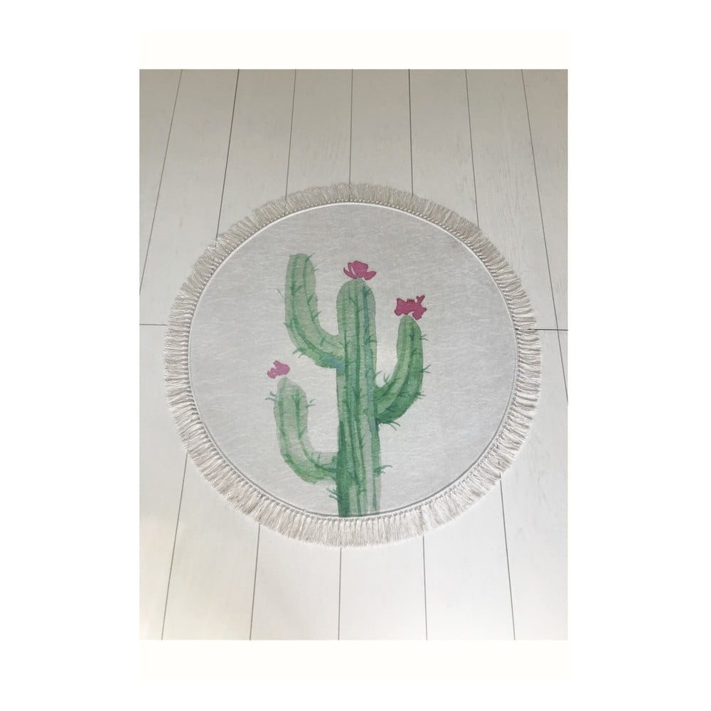 Obrázok Bielo-zelená kúpeľňová predložka Tropica Cactus III, ⌀ 100 cm