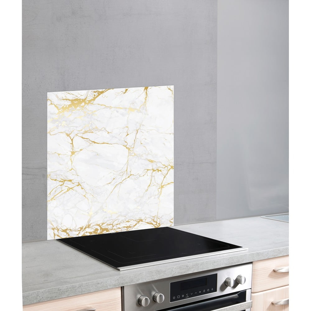 Obrázok Sklenený kryt na stenu pri sporáku v bielo-zlatej farbe Wenko Marble, 70 x 60 cm