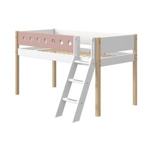 Ružovo-biela detská posteľ s rebríkom a nohami z brezového dreva Flexa White, výška 120 cm