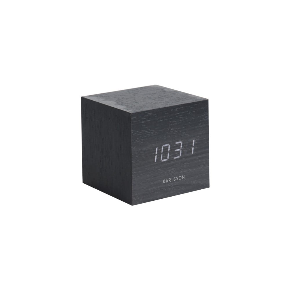 E-shop Čierny budík Karlsson Mini Cube, 8 × 8 cm
