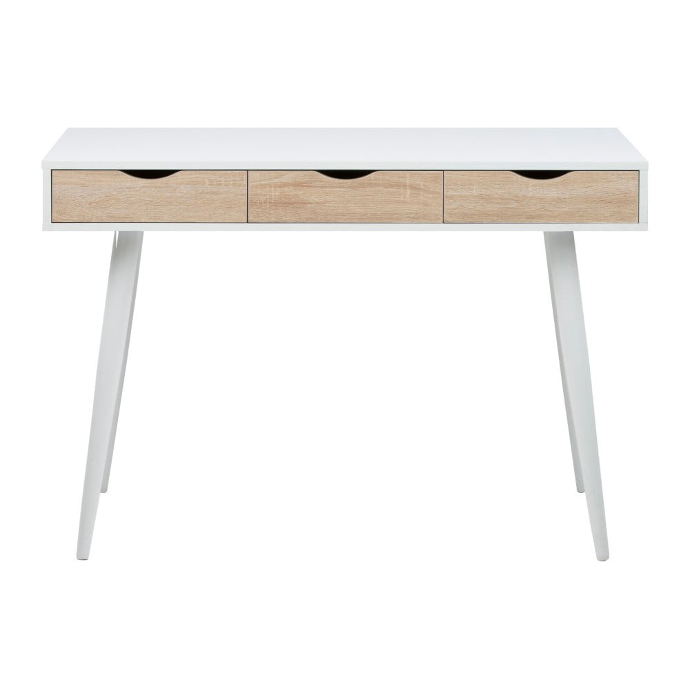 E-shop Biely pracovný stôl s 3 zásuvkami v dekore dreva Actona Neptun