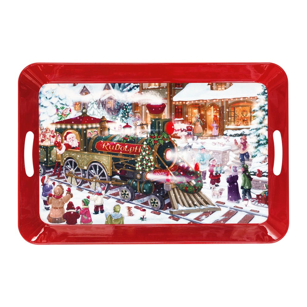 E-shop Červený podnos s vianočným motívom Brandani Vassoio, dĺžka 52 cm