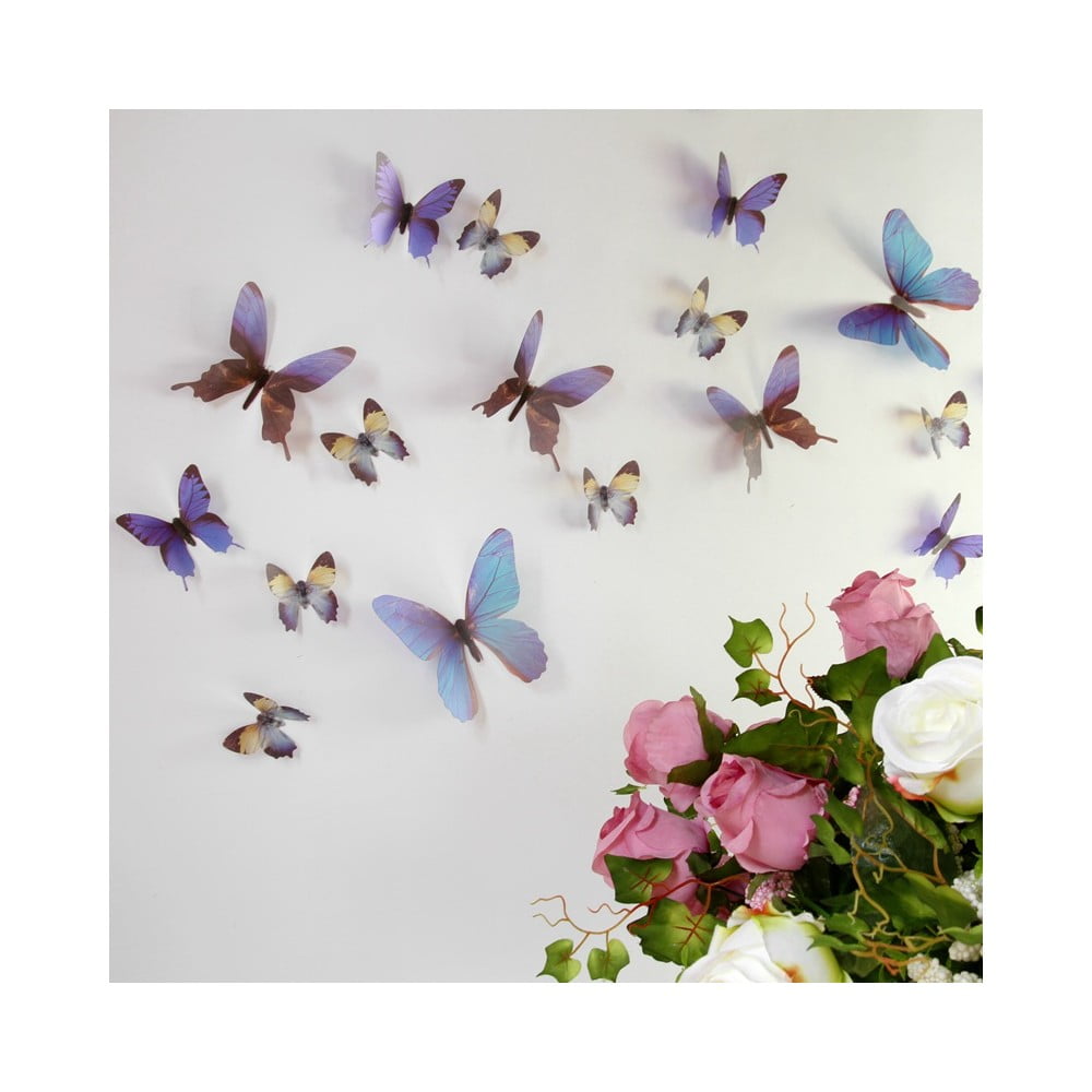E-shop Sada 18 modrých adhezívnych 3D samolepiek Ambiance Butterflies