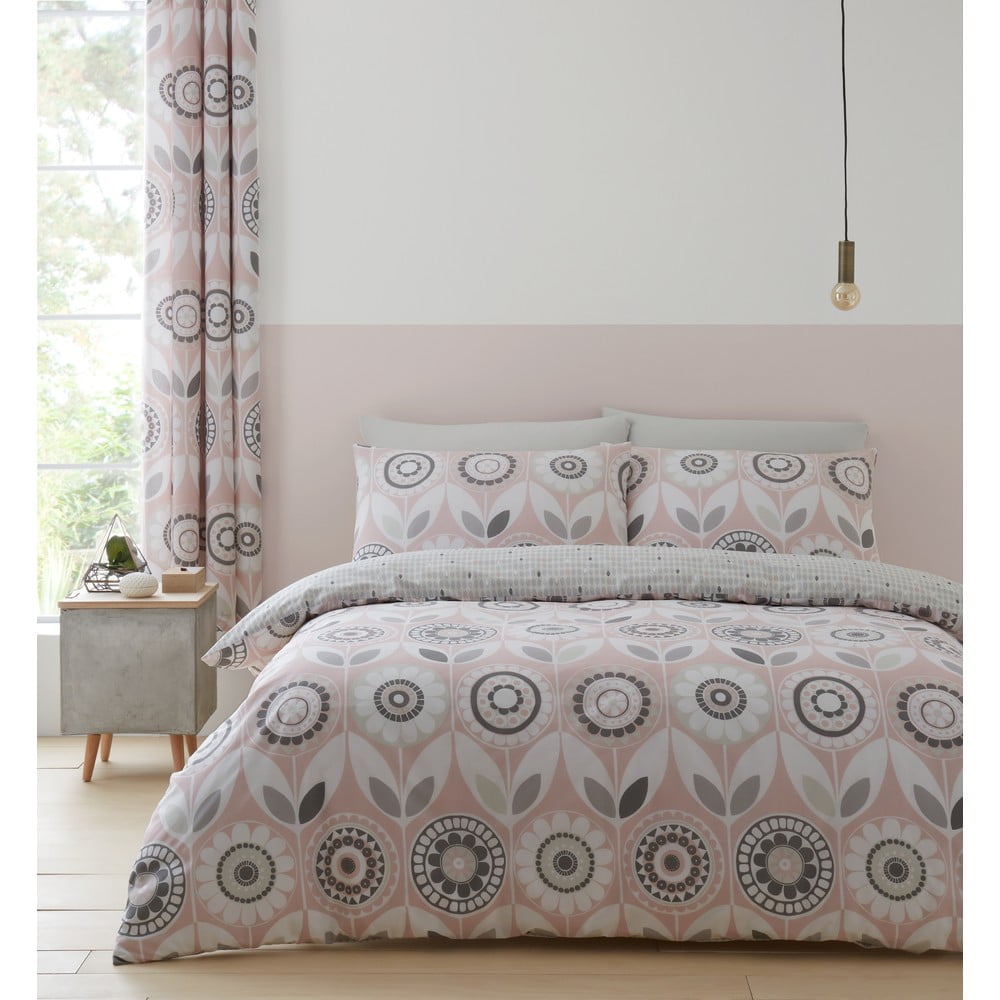 E-shop Ružovo-sivé obliečky na dvojlôžko Catherine Lansfield Annika, 200 x 200 cm