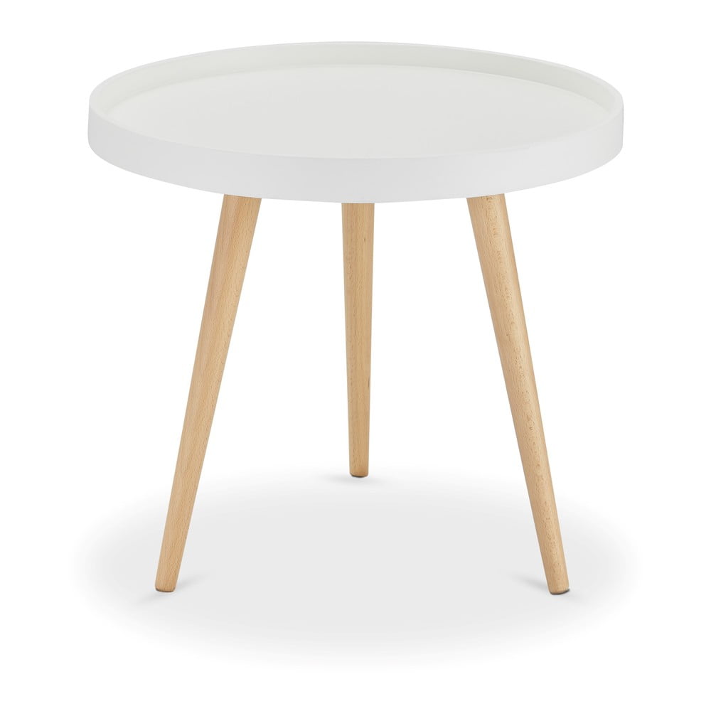 E-shop Biely odkladací stolík s nohami z bukového dreva Furnhouse Opus, Ø 50 cm