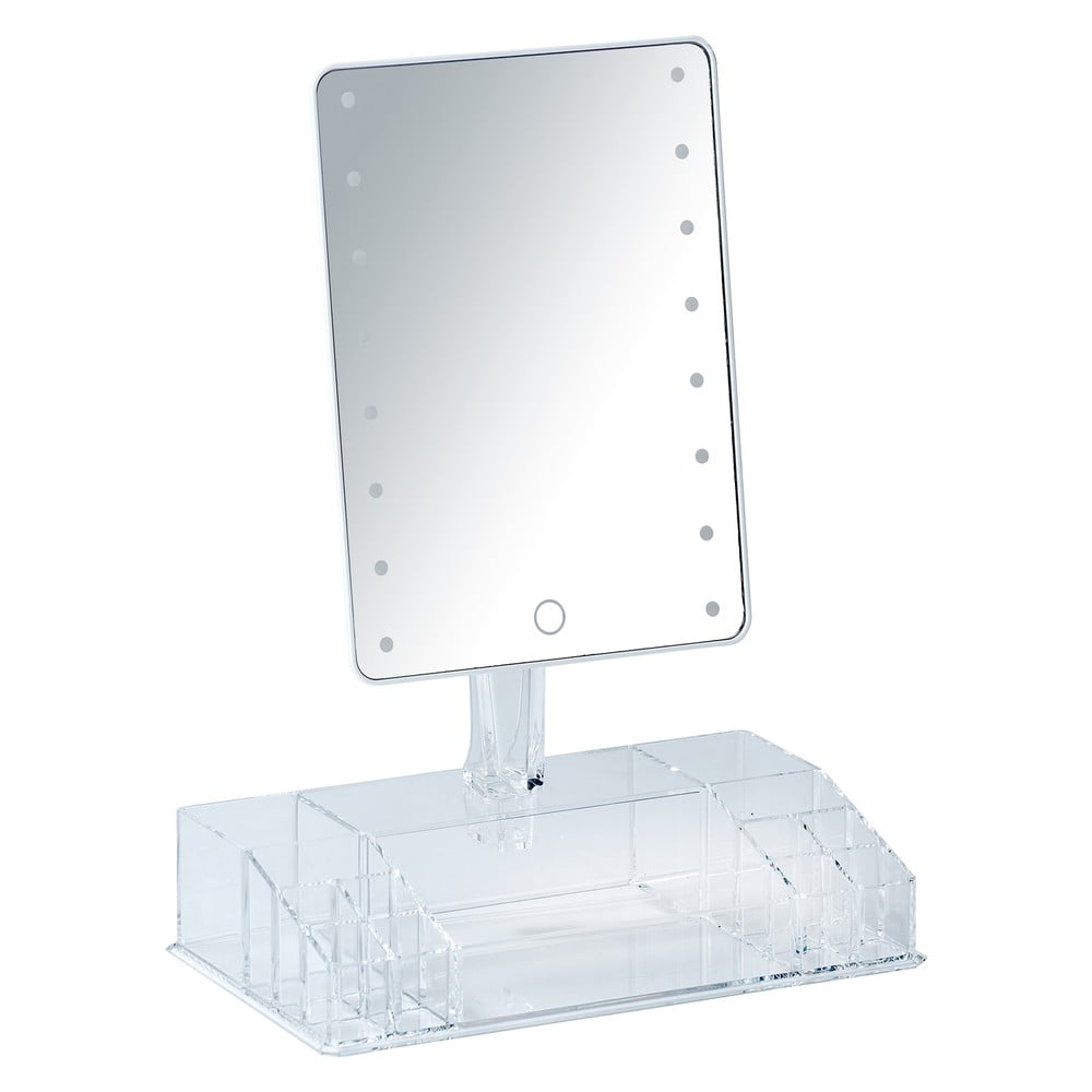 E-shop Biele kozmetické zrkadlo s LED podsvietením a organizérom na make-up Farnese