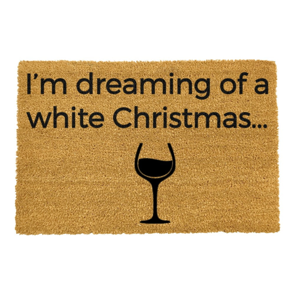 E-shop Čierna rohožka z prírodného kokosového vlákna Artsy Doormats White Wine Christmas, 40 x 60 cm