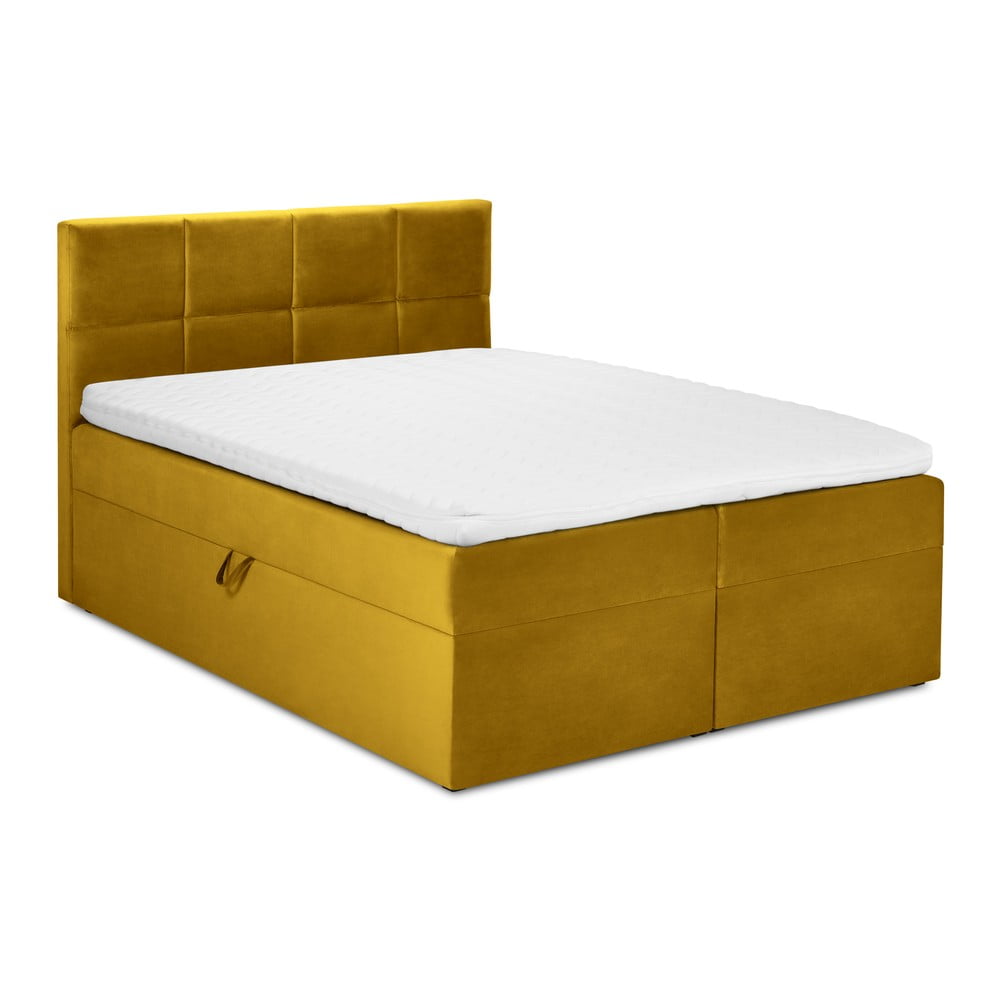 Horčicovožltá zamatová dvojlôžková posteľ Mazzini Beds Mimicry, 180 x 200 cm