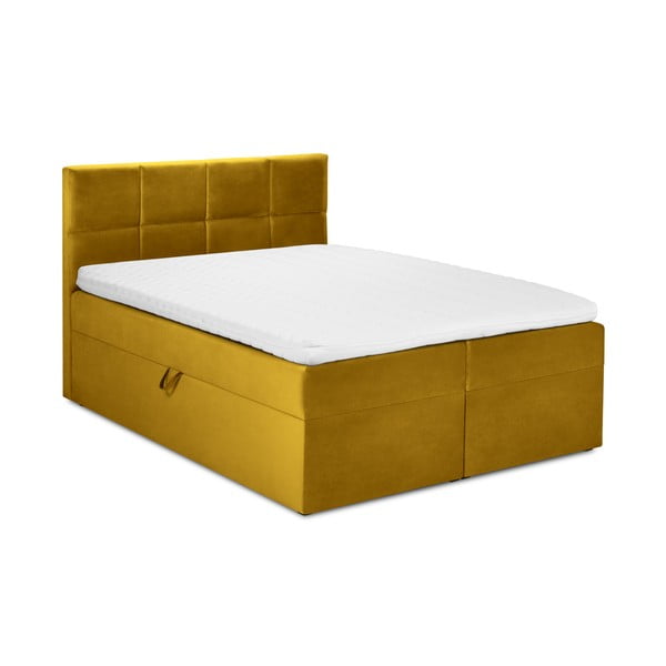 Horčicovožltá zamatová dvojlôžková posteľ Mazzini Beds Mimicry, 180 x 200 cm