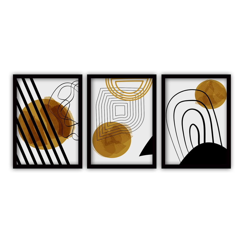 E-shop Súprava 3 obrazov v čiernom ráme Vavien Artwork Abstract Lines, 35 x 45 cm