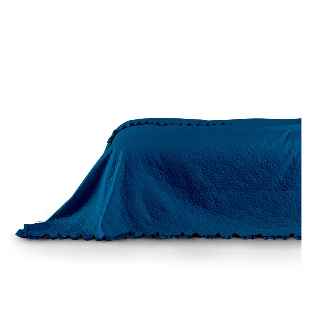 E-shop Modrý pléd cez posteľ AmeliaHome Tilia, 260 x 240 cm