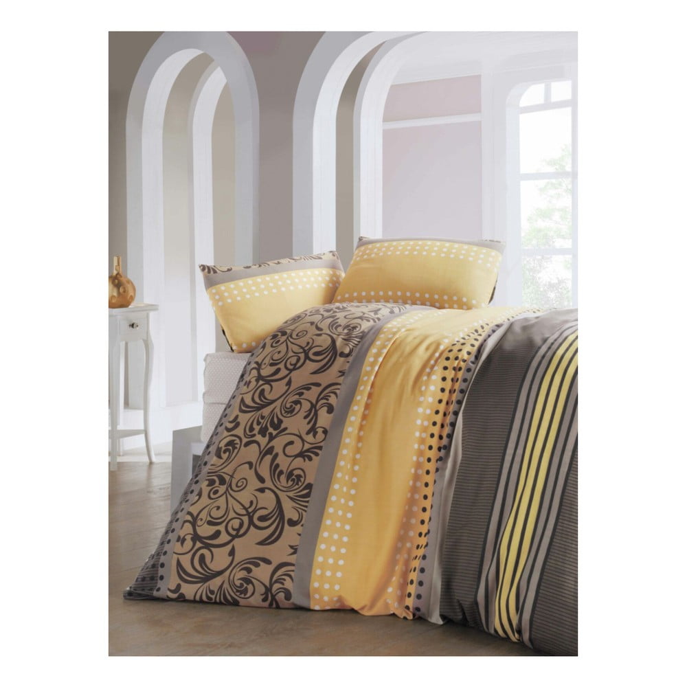 E-shop Obliečky s plachtou s prímesou bavlny na dvojlôžko Miranda Yellow, 200 x 220 cm