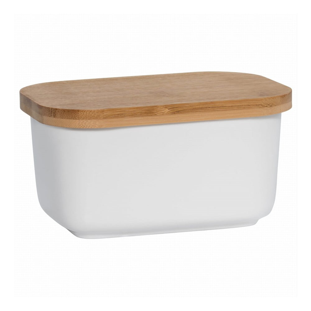 E-shop Biela porcelánová nádobka na maslo s dreveným vekom Maxwell & Williams Basic