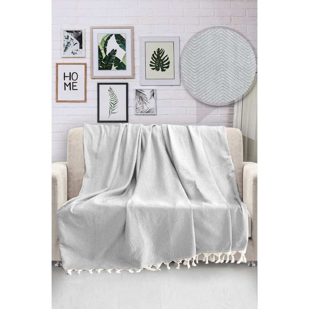 E-shop Svetlosivý bavlnený pléd cez posteľ Viaden HN, 170 x 230 cm