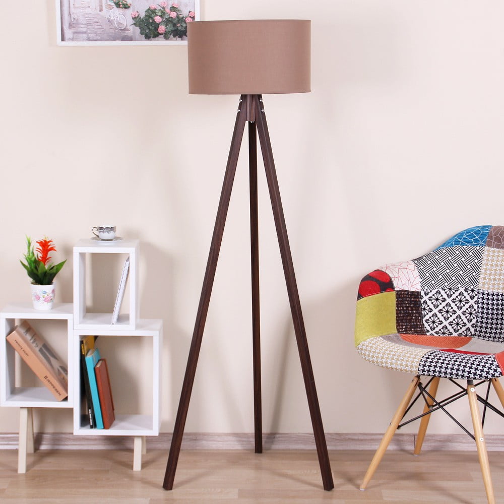 E-shop Hnedá voľne stojacia lampa so svetlohnedým tienidlom Kate Louise Celina