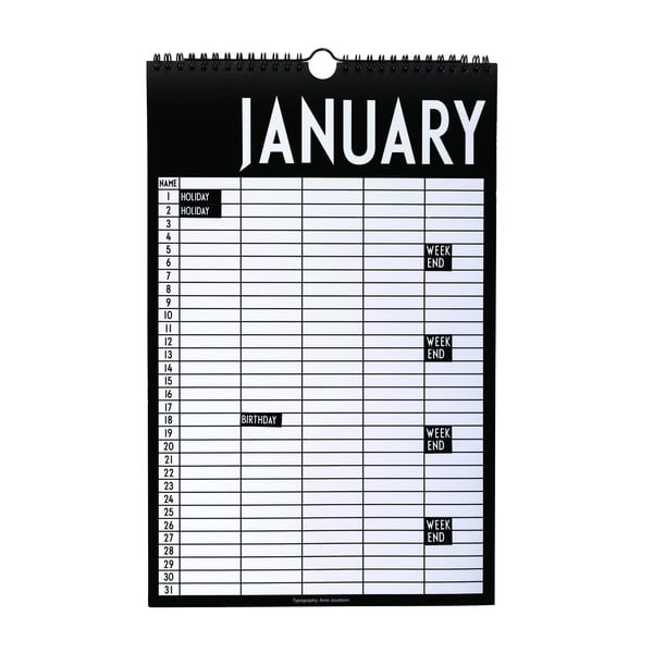Čierny nástenný mesačný plánovač Design Letters Month