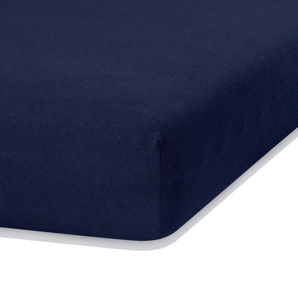 Obrázok Tmavomodrá elastická plachta na dvojlôžko AmeliaHome Ruby Navy Blue, 220-240 x 220 cm