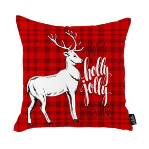 Červená vianočná obliečka na vankúš Apolena Honey Christmas Deer Holly Jolly, 45 x 45 cm