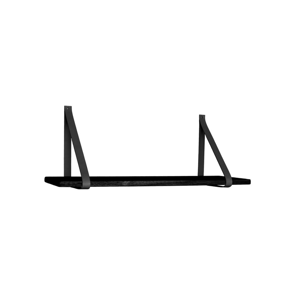 E-shop Čierna drevená polica s čiernymi koženými úchytkami House Nordic Forno, 80 x 20 cm