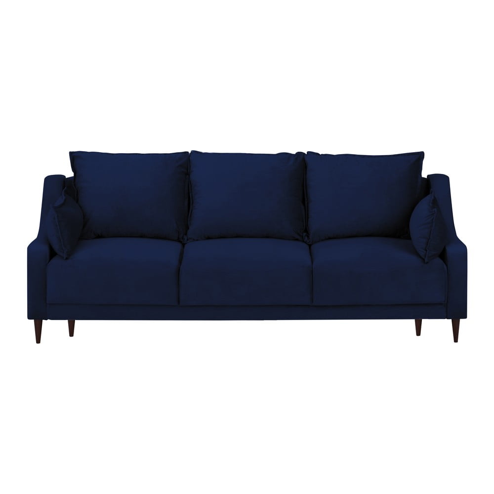 E-shop Modrá zamatová rozkladacia pohovka s úložným priestorom Mazzini Sofas Freesia, 215 cm