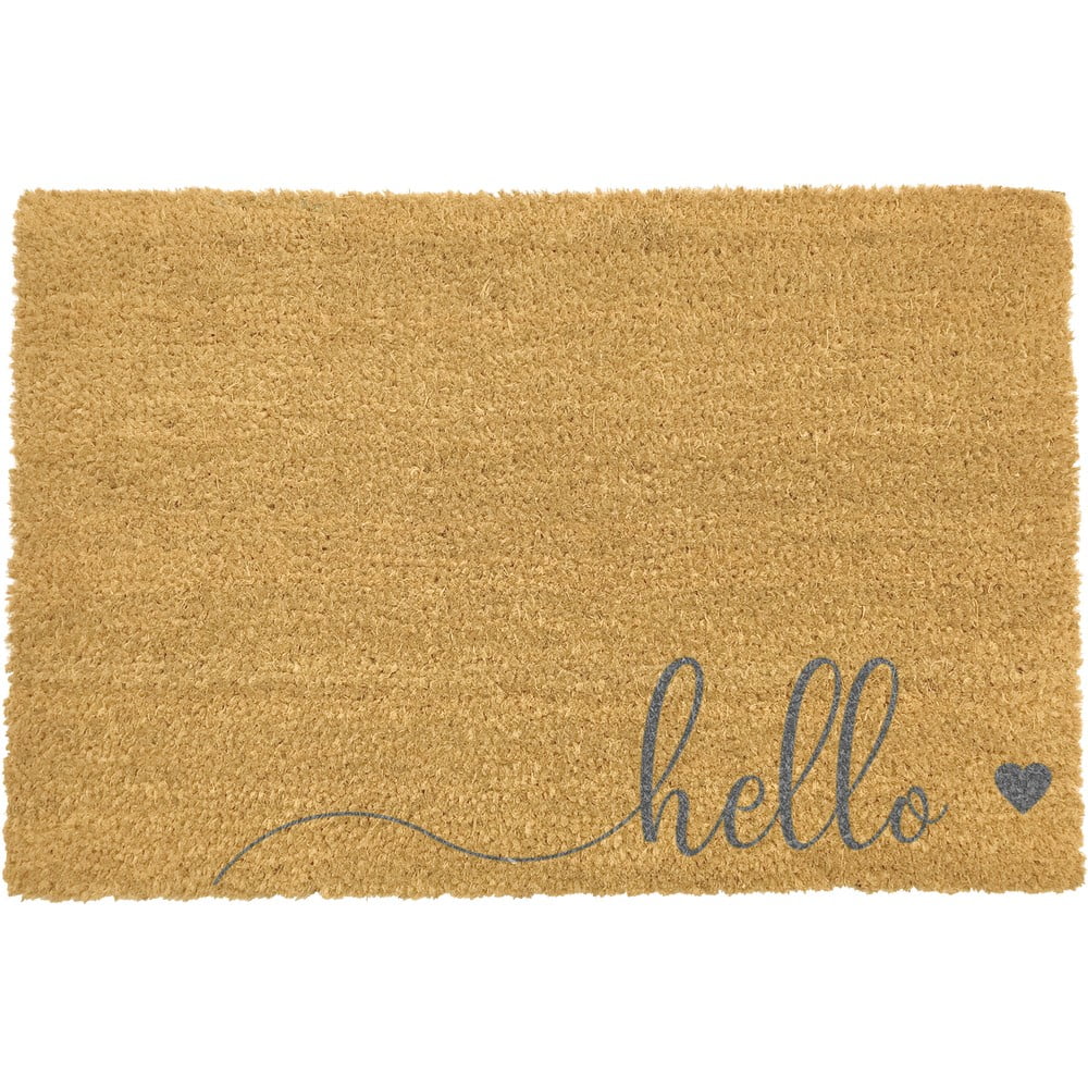 E-shop Sivá rohožka z prírodného kokosového vlákna Artsy Doormats Hello Scribble, 40 x 60 cm
