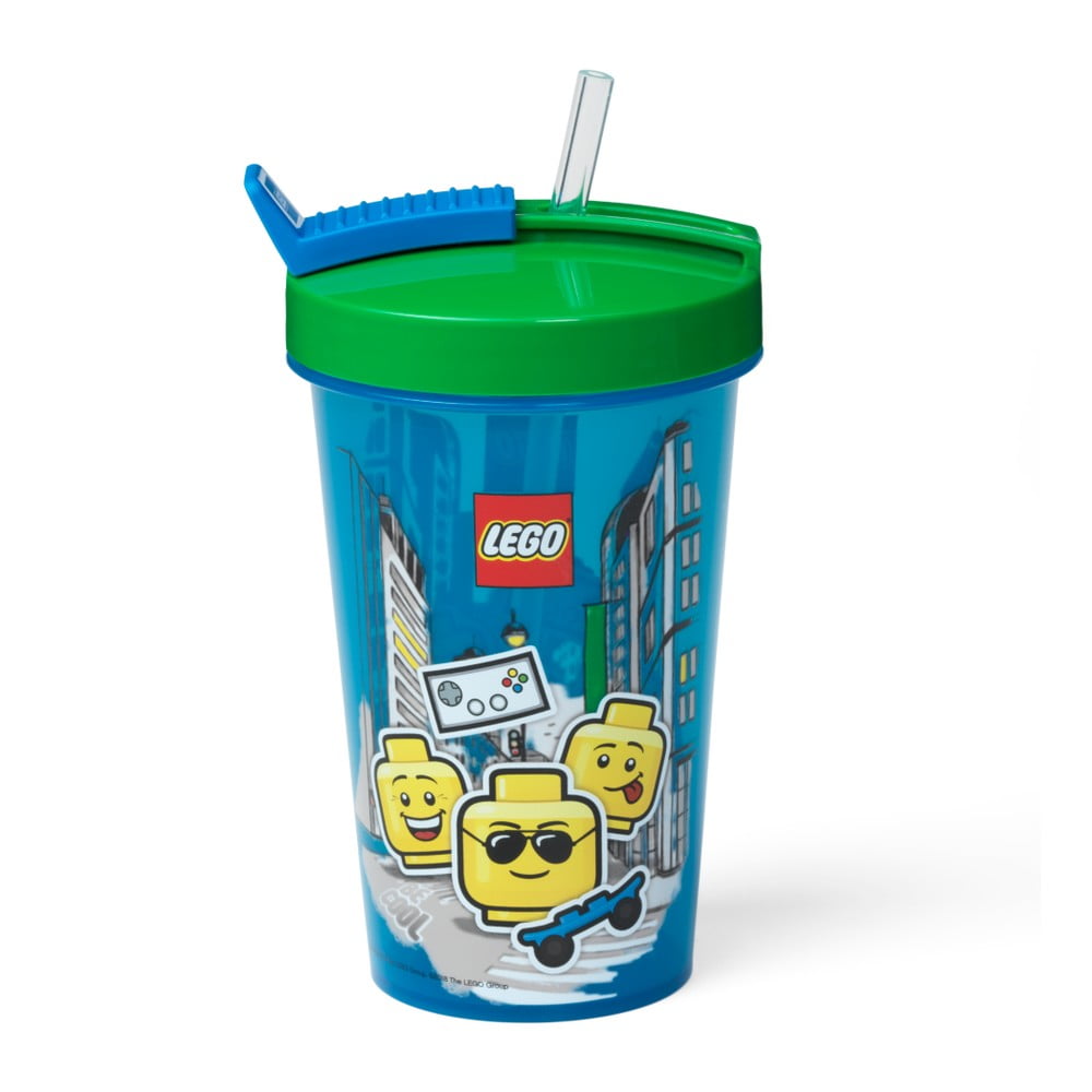 Obrázok Modrý téglik so zeleným vekom a slamkou LEGO® Iconic, 500 ml