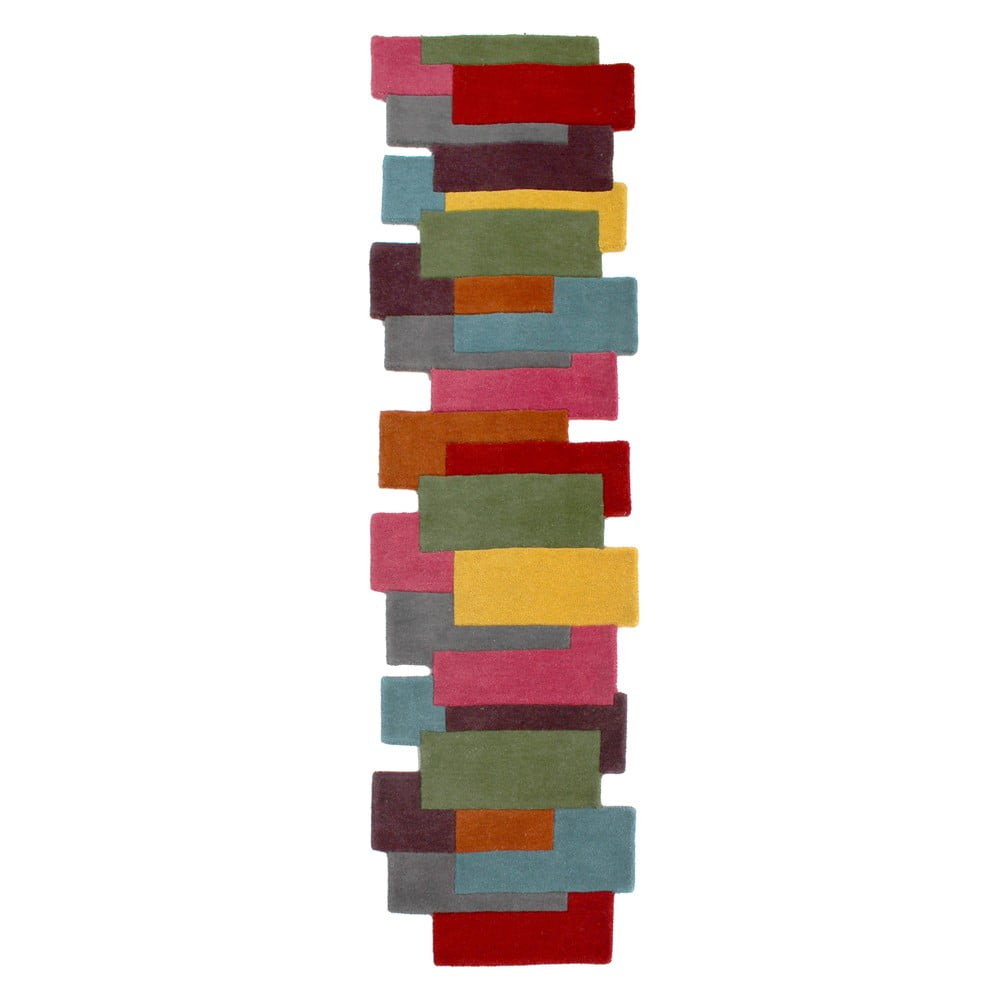 Farebný vlnený behúň Flair Rugs Abstract Collage, 60 x 230 cm