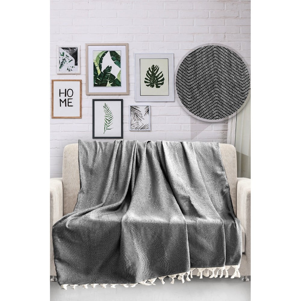 E-shop Čierny bavlnený pléd cez posteľ Viaden HN, 170 x 230 cm