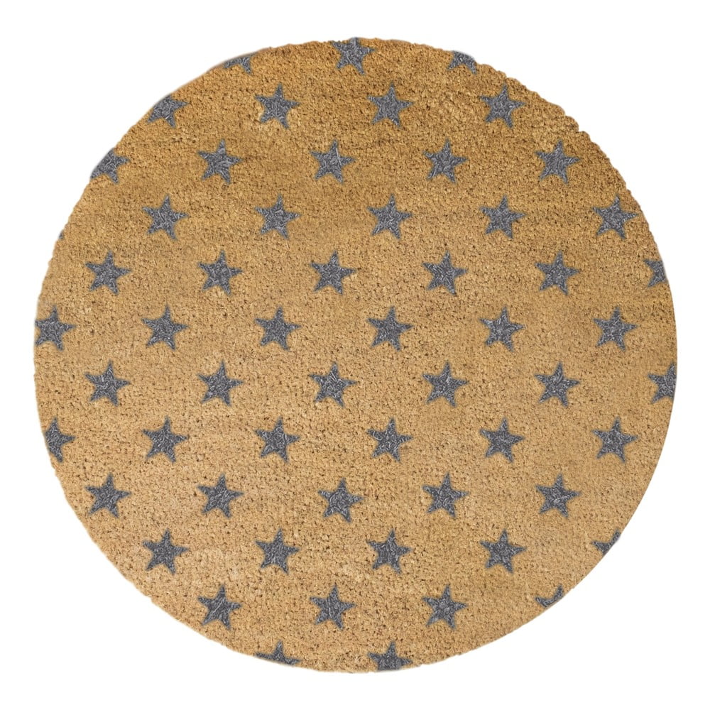 Obrázok Sivá okrúhla rohožka z prírodného kokosového vlákna Artsy Doormats Stars, ⌀ 70 cm