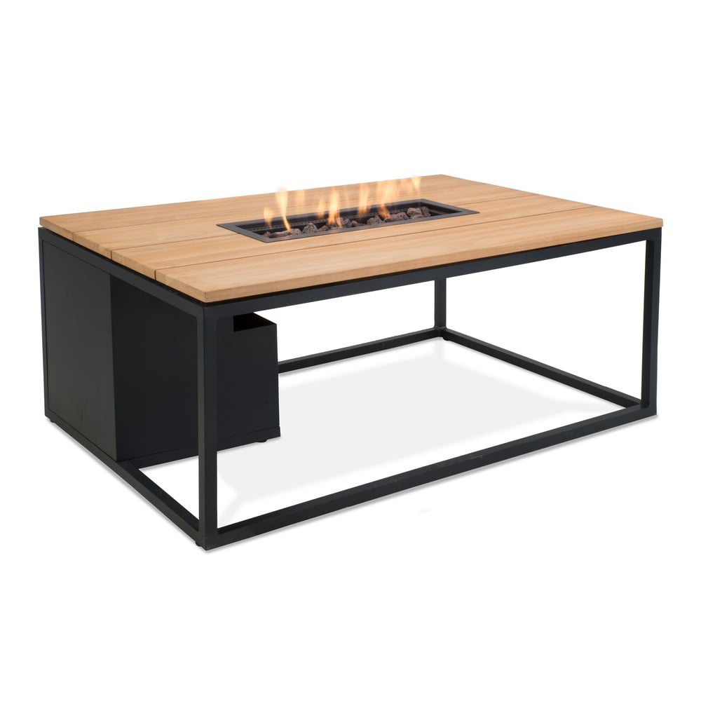 E-shop Čierny záhradný stôl s doskou z tíkového dreva s ohniskom COSI Cosiloft, 120 x 80 cm