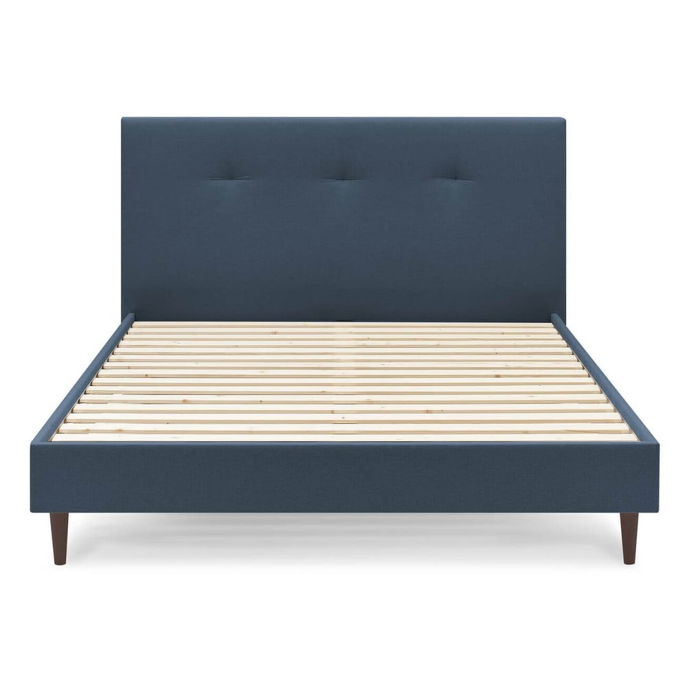 E-shop Tmavomodrá čalúnená dvojlôžková posteľ s roštom 160x200 cm Tory - Bobochic Paris