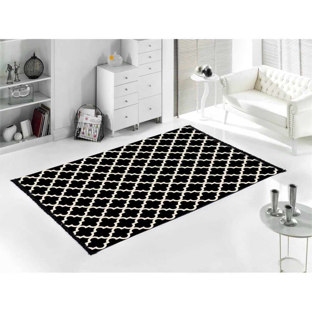E-shop Čierno-biely obojstranný koberec Madalyon, 80 × 150 cm