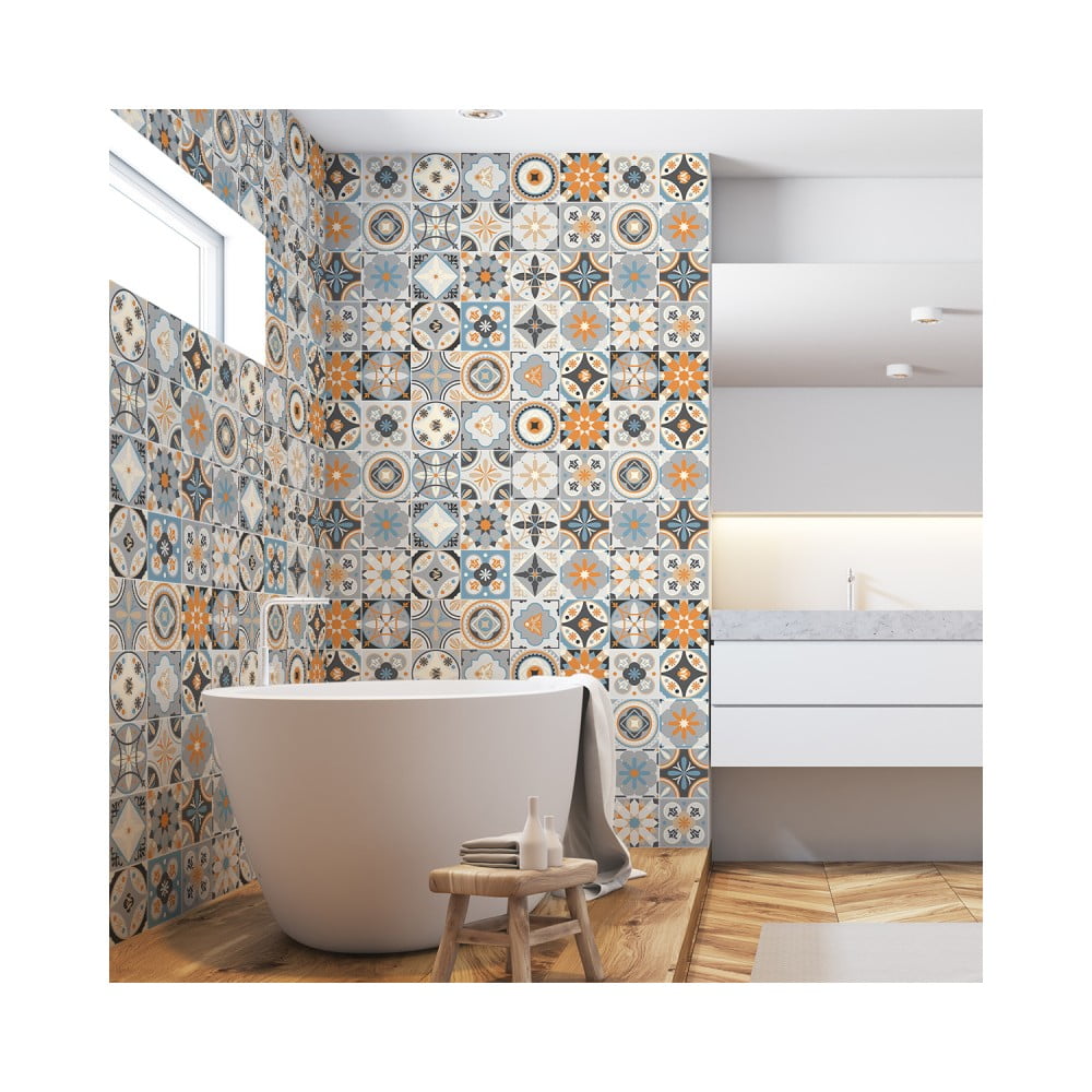 Obrázok Sada 60 nástenných samolepiek Ambiance Wall Decal Cement Tiles Azulejos Vincinda, 15 × 15 cm