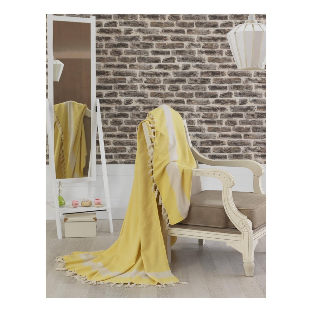 E-shop Žltý bavlnený pléd cez posteľ Baliksirfi Yellow, 200 x 240 cm
