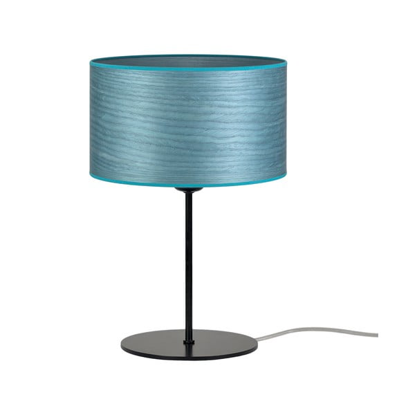 Modrá stolová lampa z prírodnej dyhy Bulb Attack Ocho S, ⌀ 25 cm