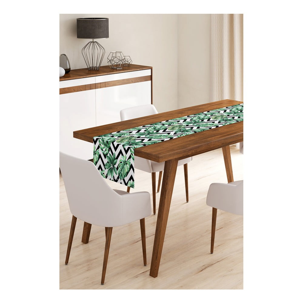 E-shop Behúň na stôl z mikrovlákna Minimalist Cushion Covers Jungle Leaves Stripes, 45 x 140 cm