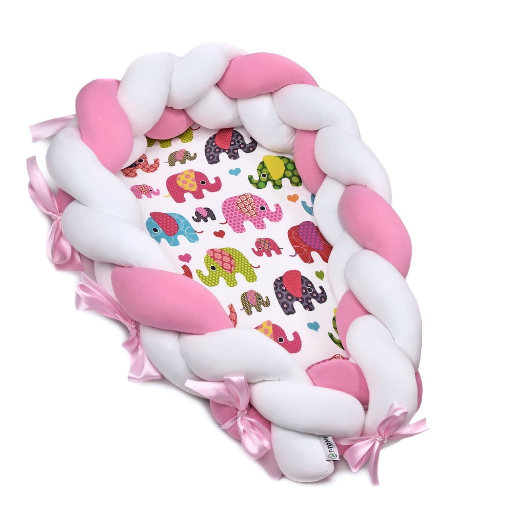 E-shop Bavlnené hniezdočko s odnímateľným mantinelom T-TOMI Pink Elephant