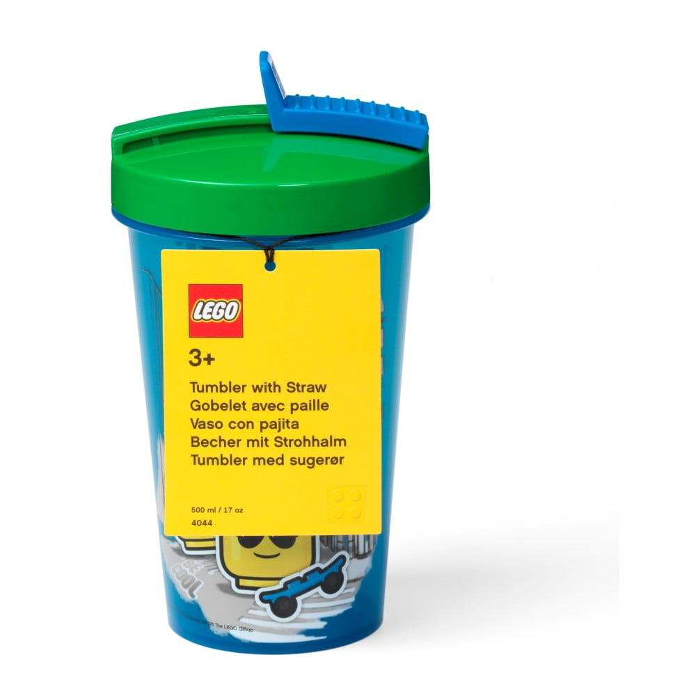 Obrázok Modrý téglik so zeleným vekom a slamkou LEGO® Iconic, 500 ml