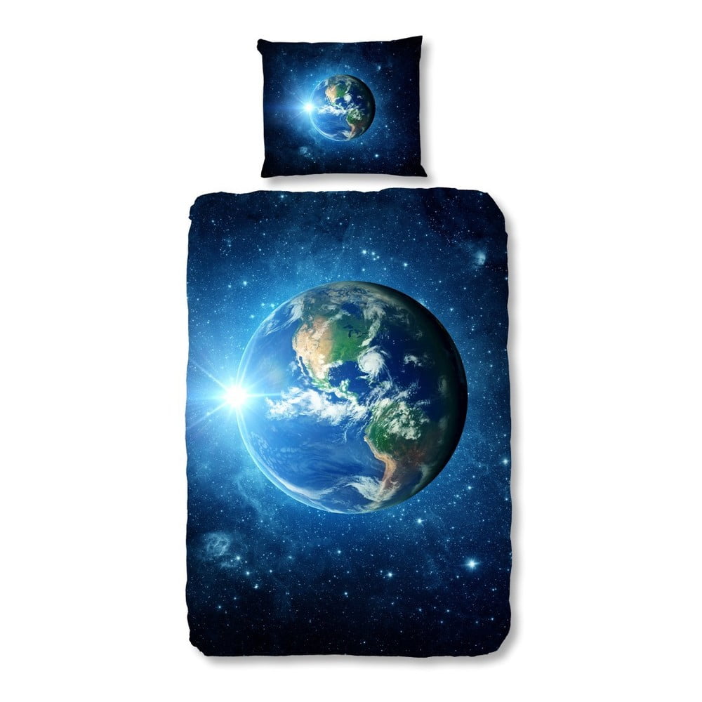Detské bavlnené obliečky na jednolôžko Good Morning Earth Blue, 140 x 200 cm