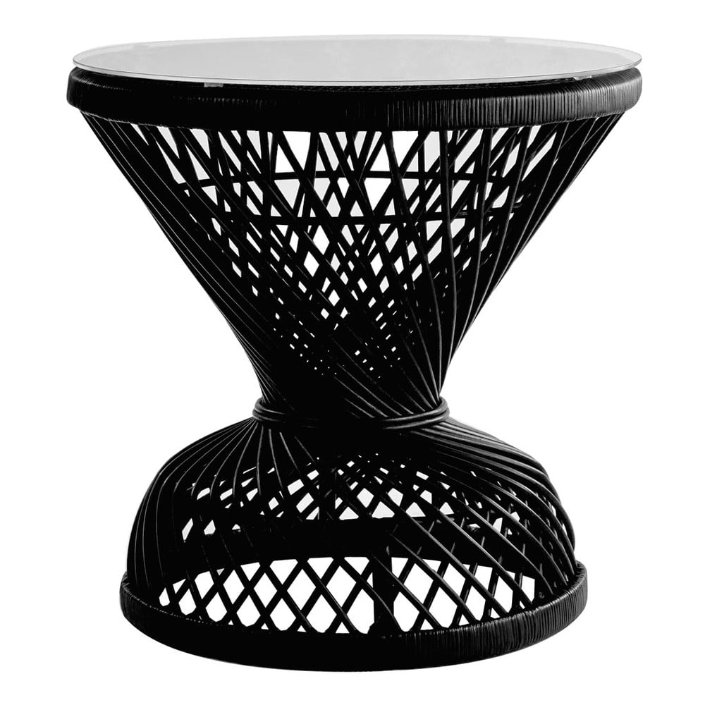 Čierny stôl z ratanu so sklenenou doskou Premier Housewares