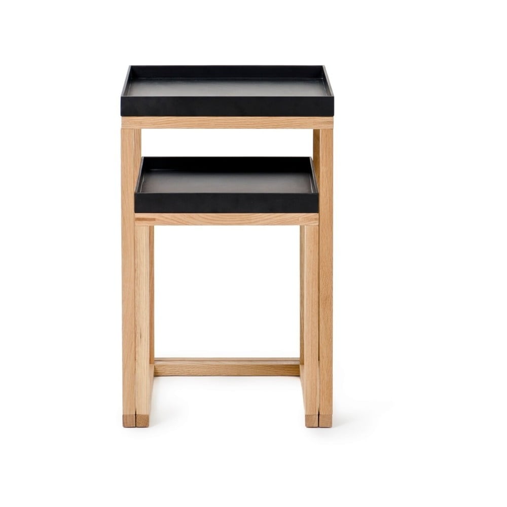 E-shop Súprava 2 dubových odkladacích stolíkov s čiernou doskou Wireworks Oak